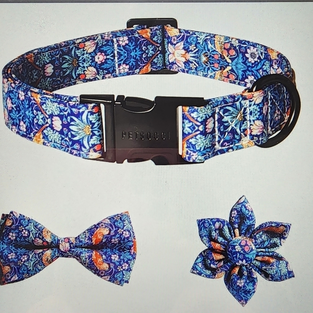 Petsocci Blue Floral Dog Adjustable Bootie Dog Collar NWT Size L